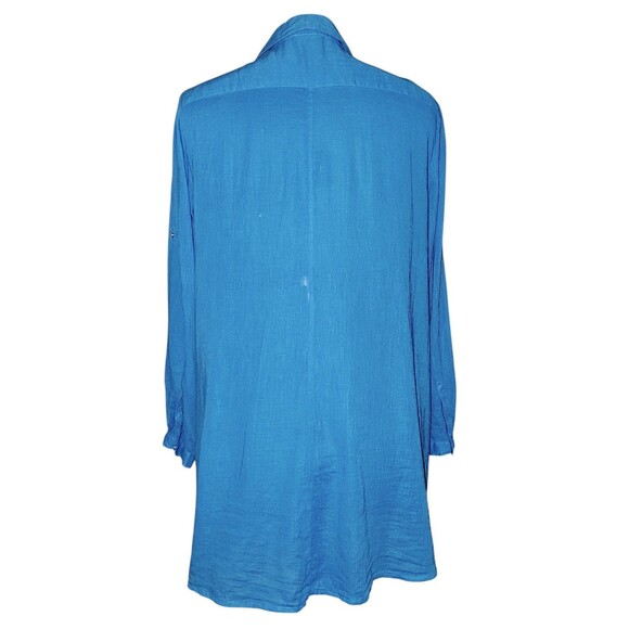 Chaus Sport Women's Sz M Turquoise Linen Blend Long sleeve Roll button-up shirt - Picture 6 of 6